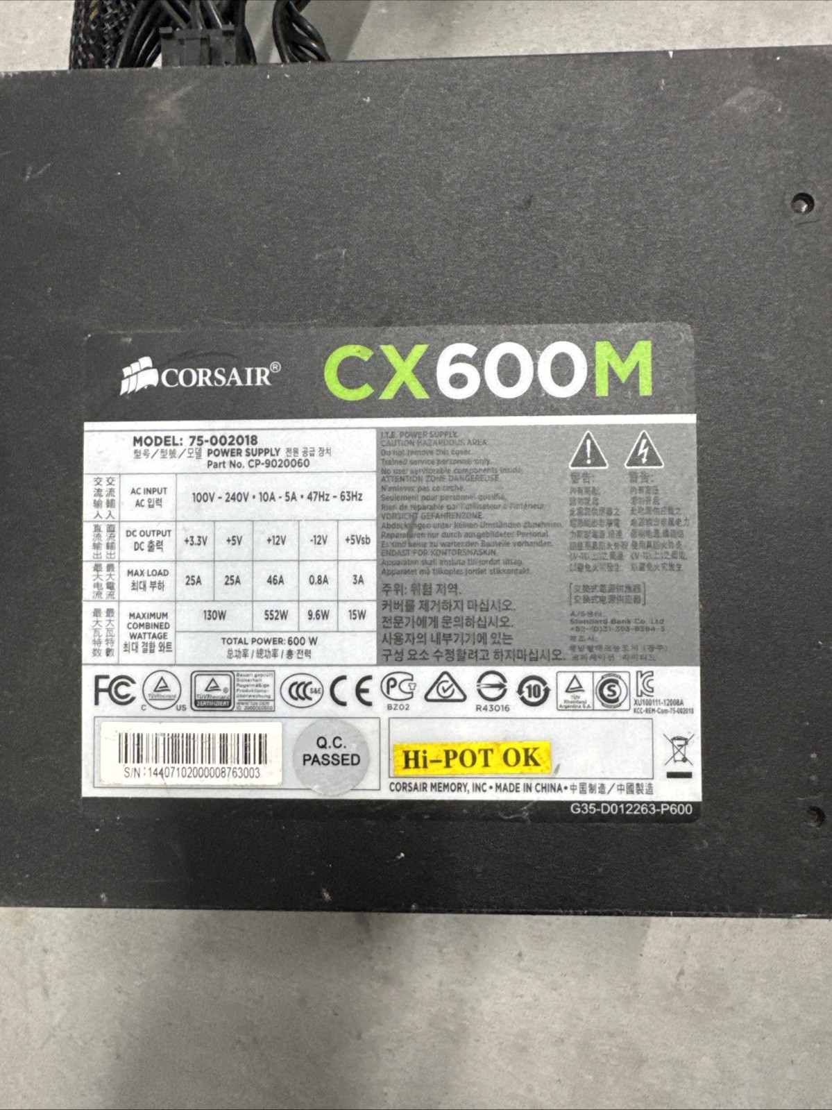 LOT OF 3 Corsair CX600M 750Watts Power Supply Model 75-002018 P/N: CP-9020061 –