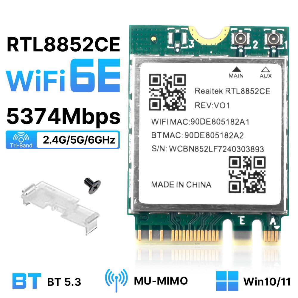 WiFi 6E M.2 NGFF Card RTL8852CE AX5400 Tri-Band Speed Bluetooth 5.3 Adapter PC