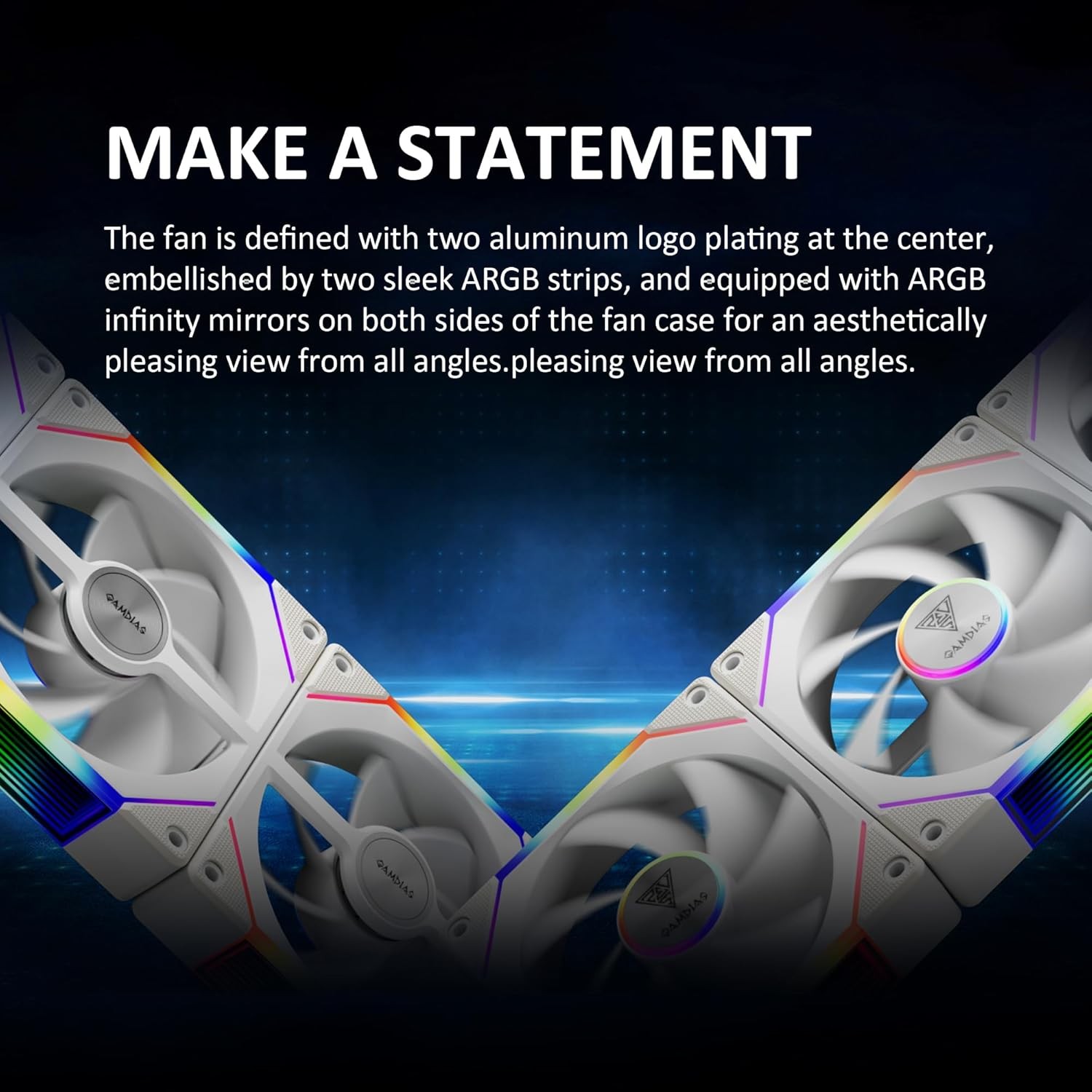 GAMDIAS 120mm ARGB PWM Fan Reverse Fan Blade x3 (3 Pack, no Hub) – White