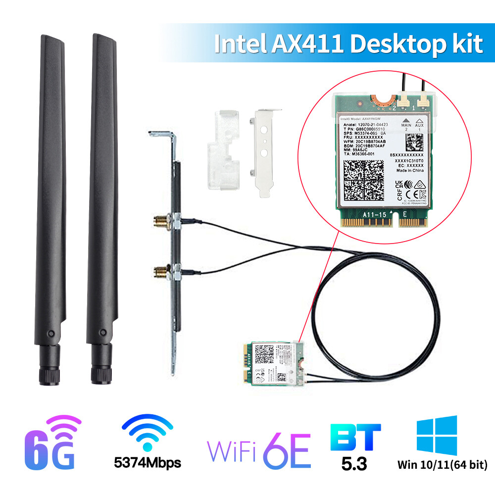 Intel AX411NGW WiFi 6E M.2 CNVIo2 BT 5.3 Network Card with Antenna Desktop Kit