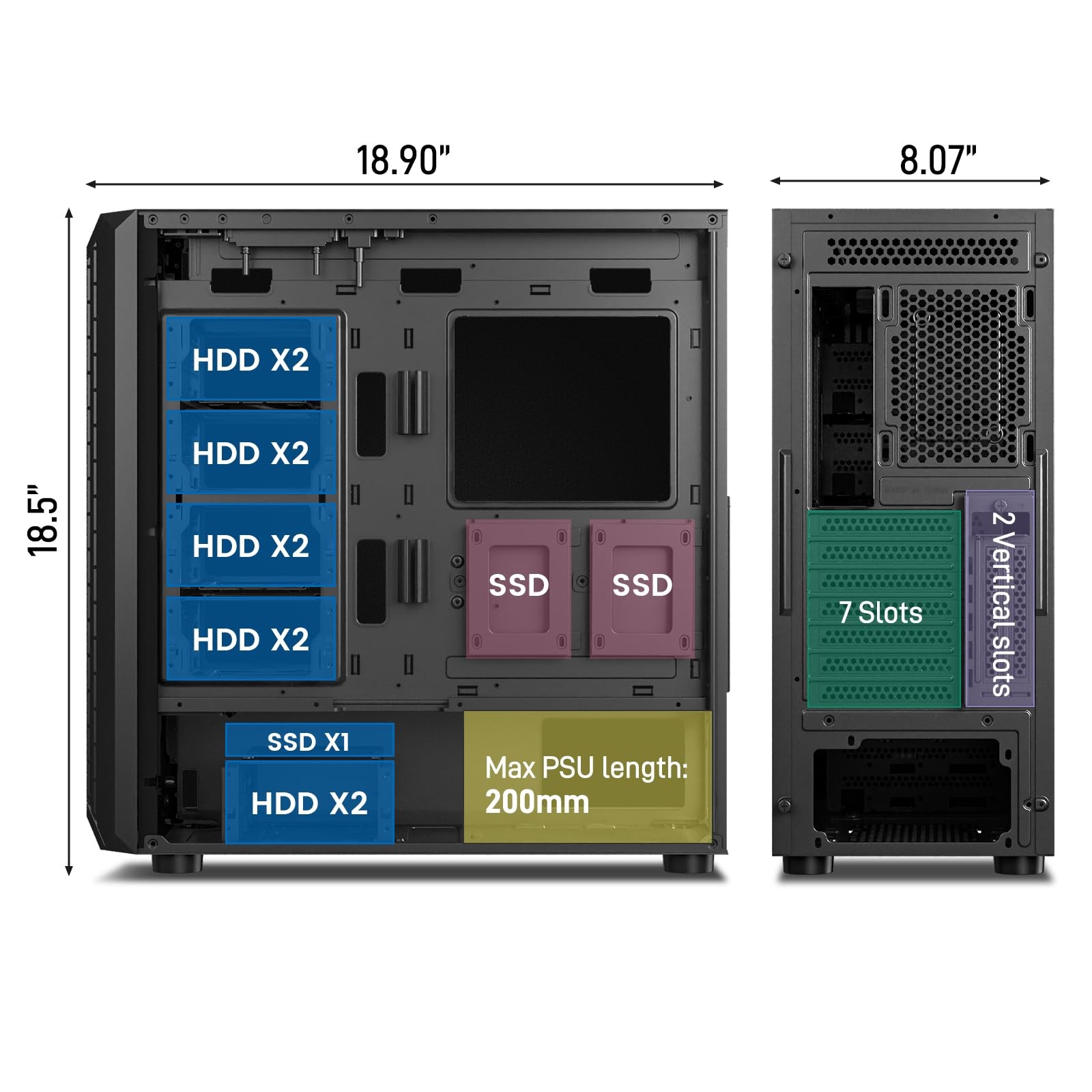 Classico Storage Master ATX NAS Computer Case Mid Tower with 4x120mm Fans, USB 3