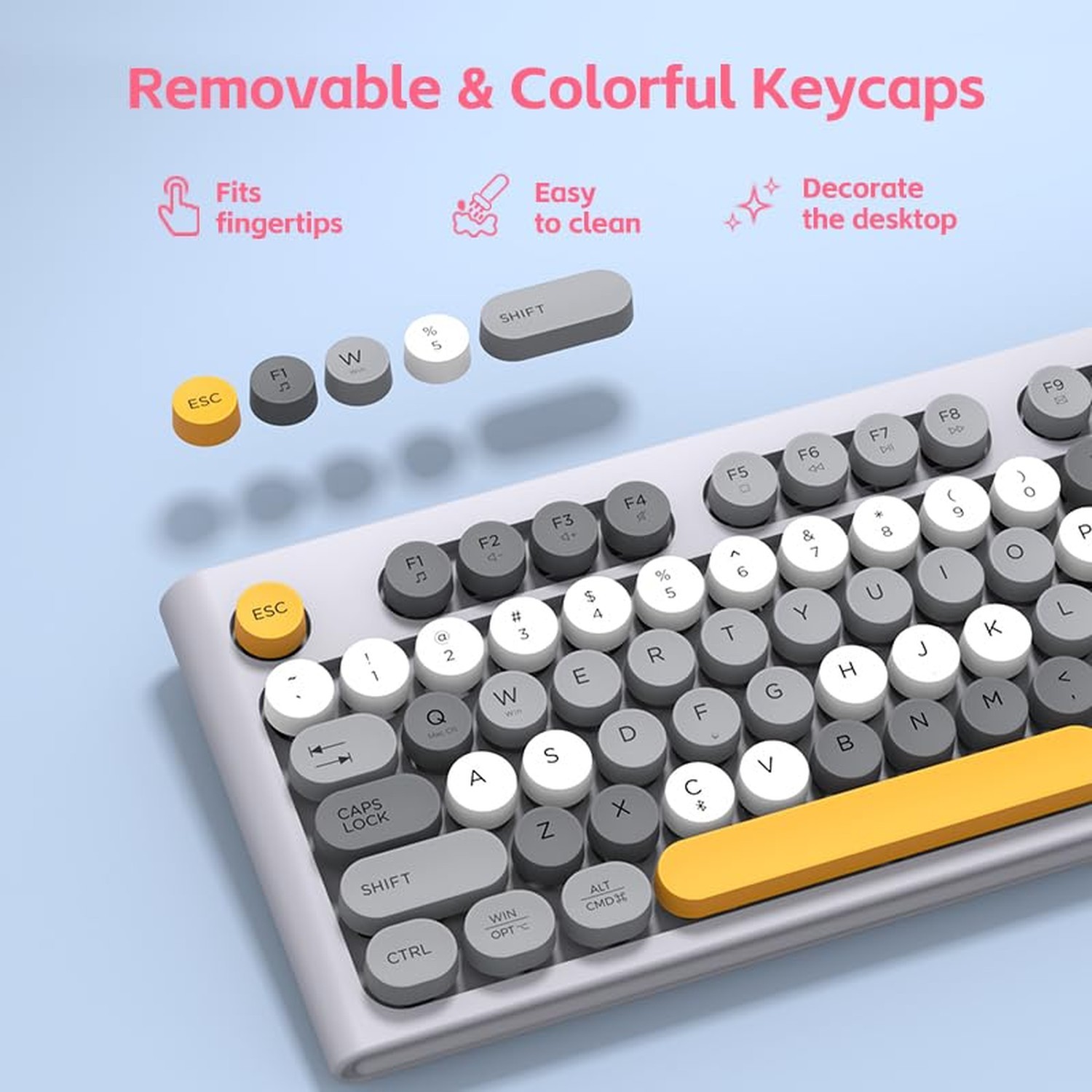 Wireless Keyboard Mouse Combo, Full Size Colorful Round Keycaps Bluetooth Key…