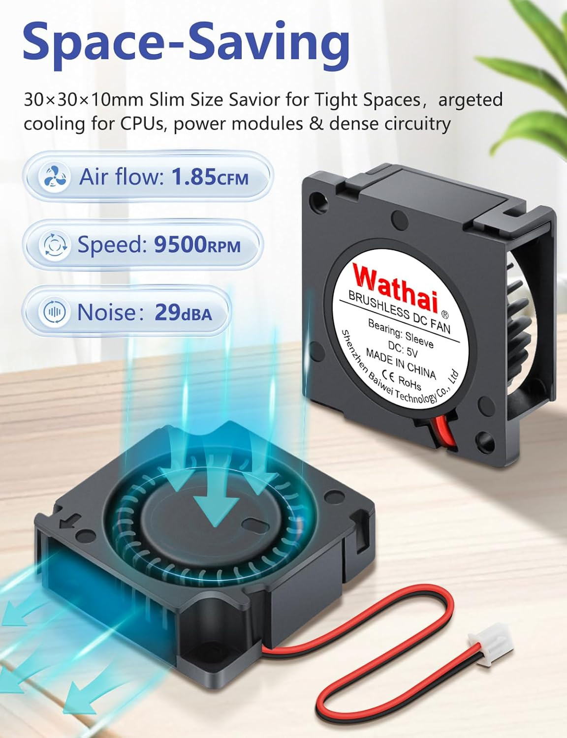 2 Pack 30Mm X 10Mm 5V Small DC Brushless Cooling Blower Fan