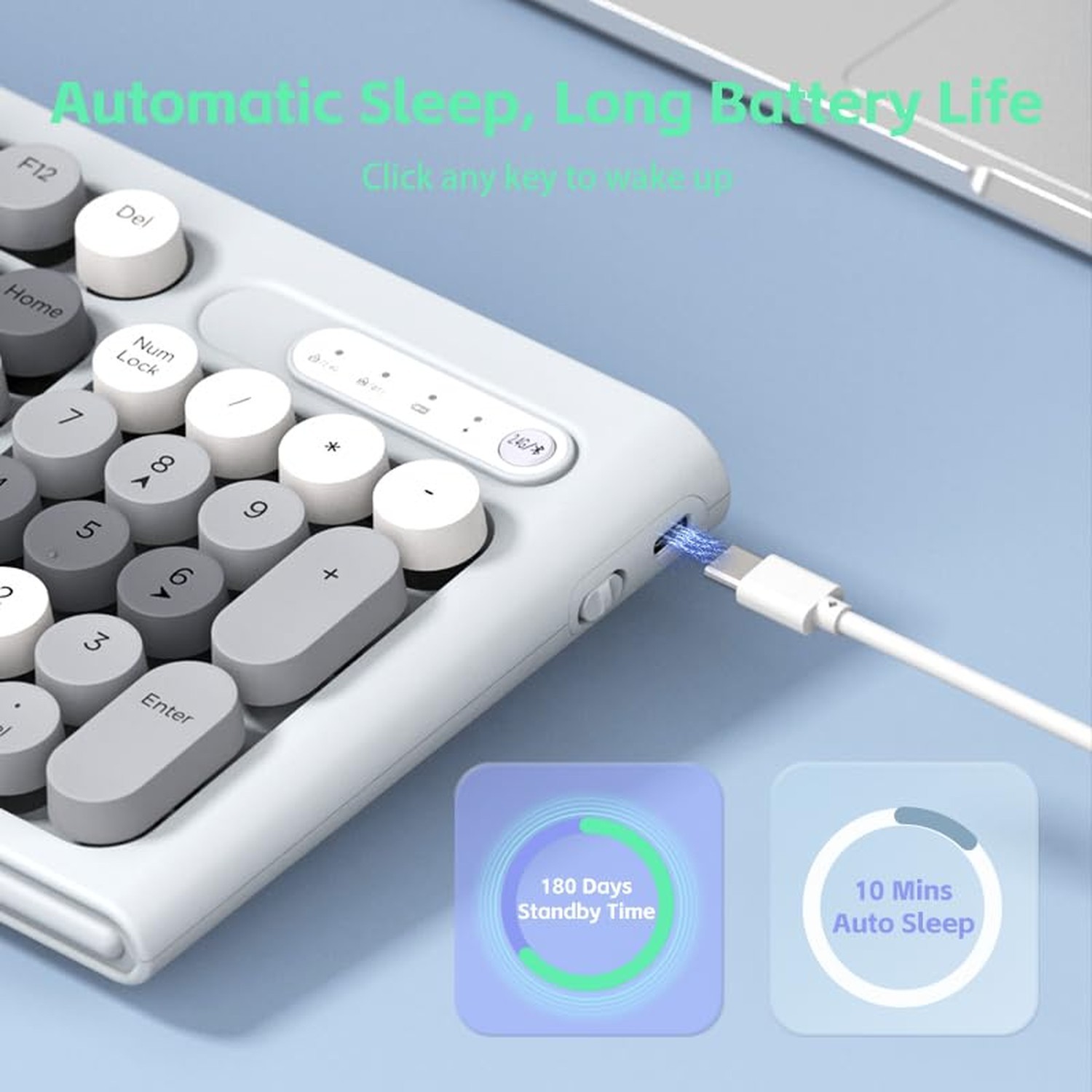 Wireless Keyboard Mouse Combo, Full Size Colorful Round Keycaps Bluetooth Key…
