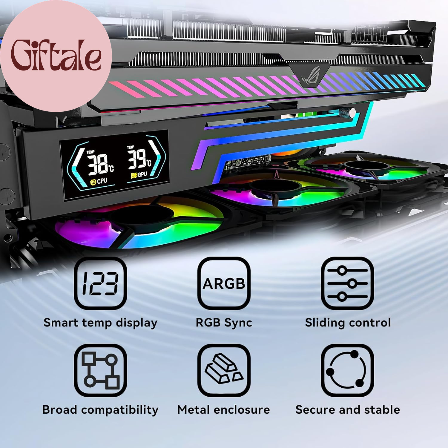 ARGB GPU Support Bracket with CPU & GPU Temp Display, Universal Graphics Card Su