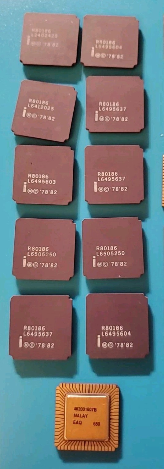 11 CPU Intel i186, R80186 Gold Cap, 68 Leg, 1978-82 Ceramic, Gold Scrap Refining