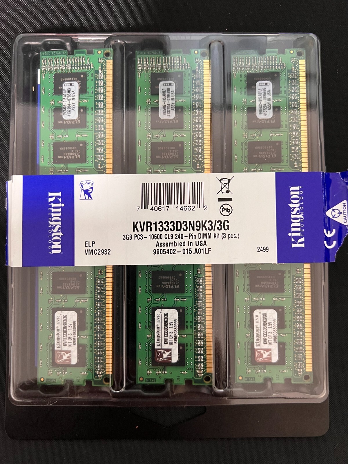 Kingston ValueRAM 3GB (3 x 1GB) DDR3 1333 Triple Channel Kit Desktop Memory
