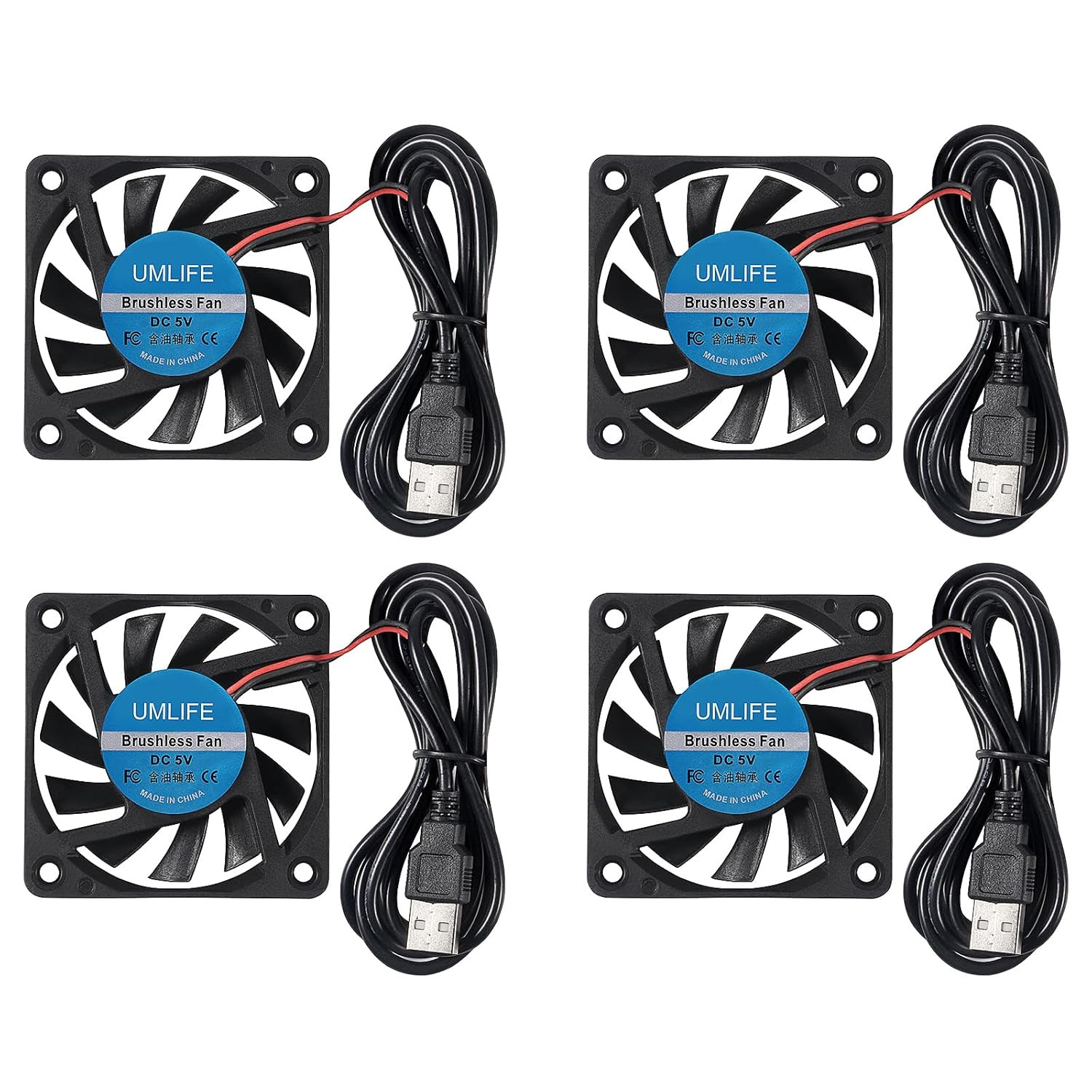 4PACK DC 60mm USB Fan 5V 6015 Brushless Cooling Fan 60mmx15mm 5V USB for PC Comp