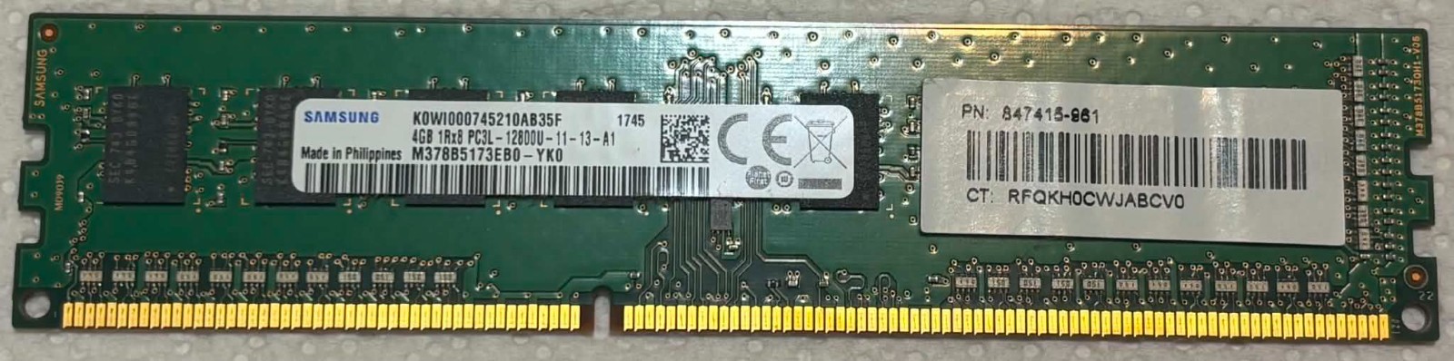 Samsung 4GB DDR3L PC3L-12800U 1Rx8 1600MHz 240-Pin UDIMM M378B5173EB0-YK0