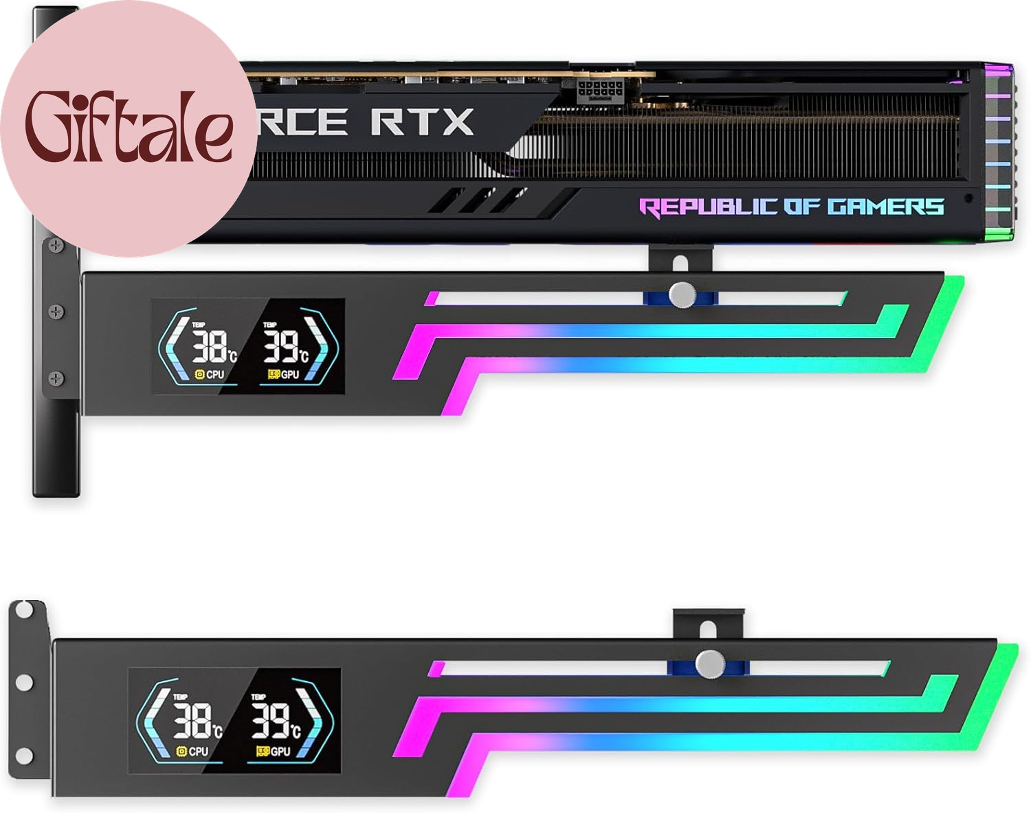 ARGB GPU Support Bracket with CPU & GPU Temp Display, Universal Graphics Card Su