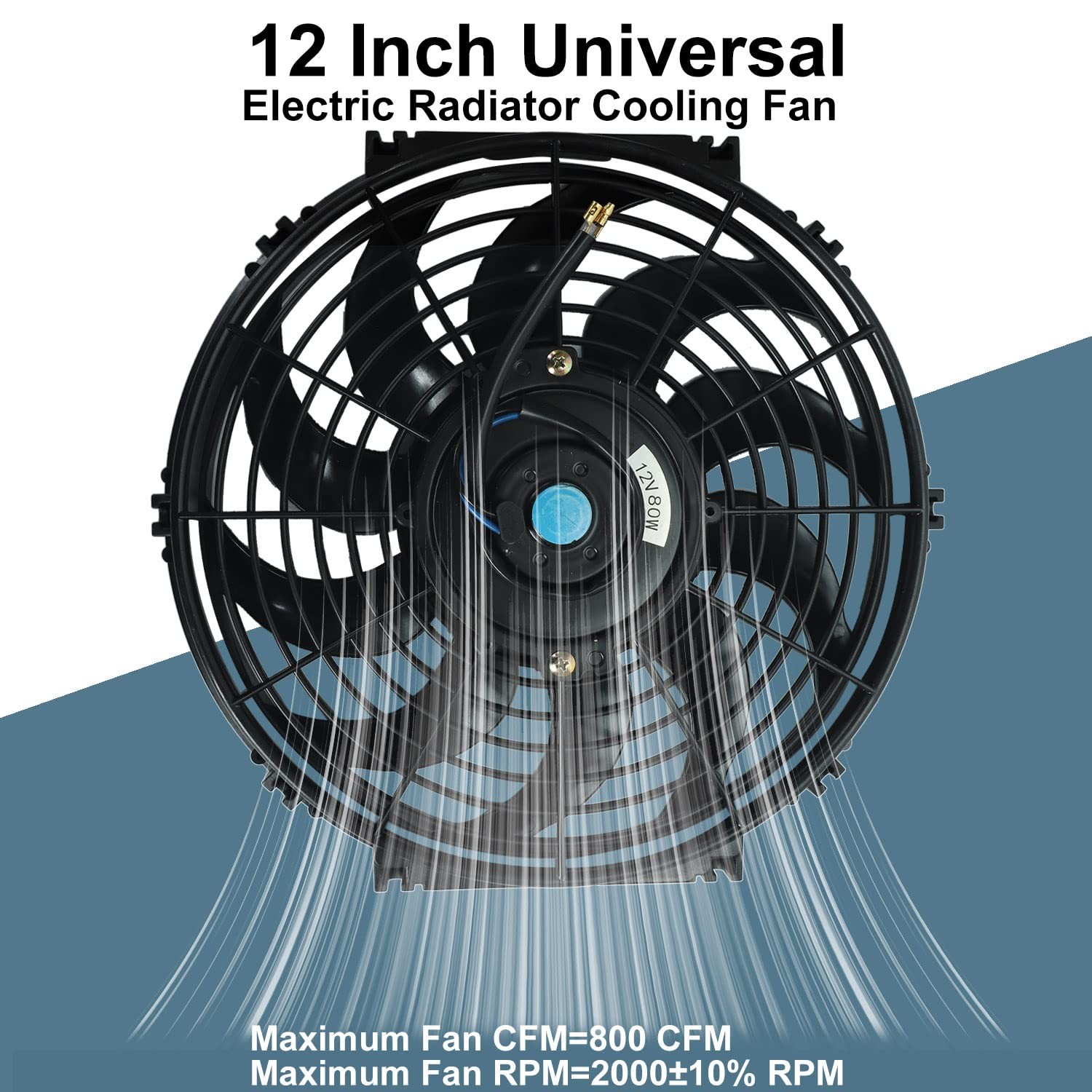 12V Universal Electric Cooling Fan Radiator Mount Kit 12 Inch Slim Fan Pull