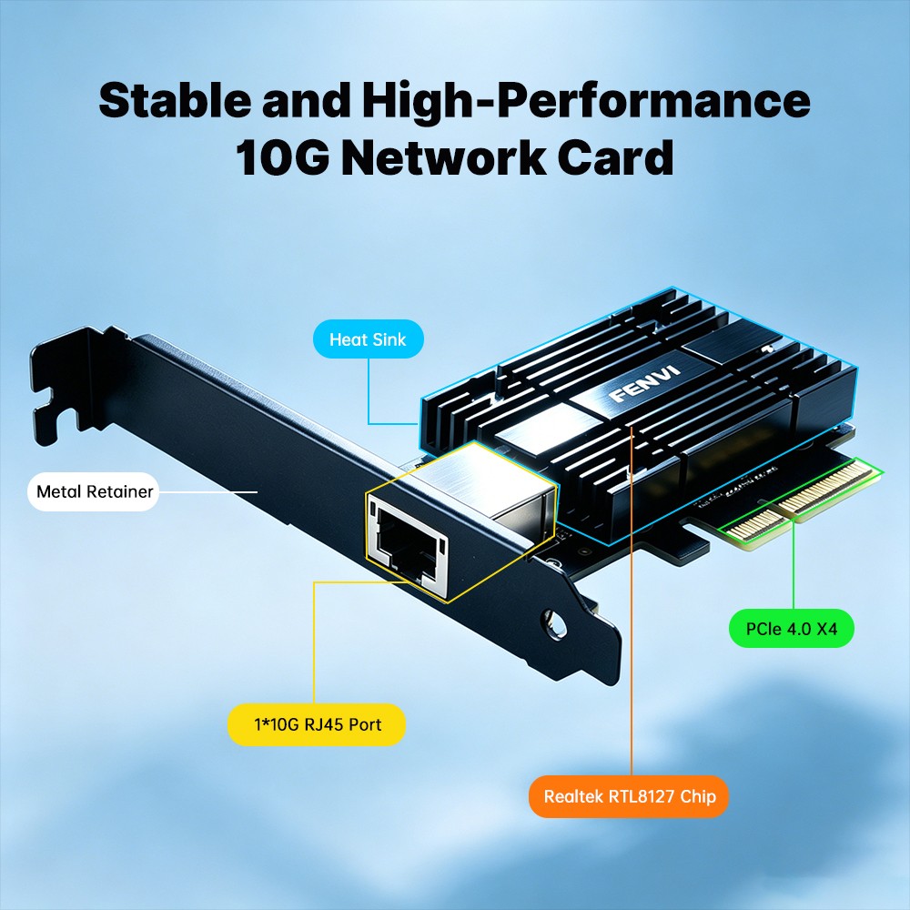 Realtek RTL8127 10Gbps PCIe x4 Ethernet Adapter Single RJ45 10 Gigabit LAN Card