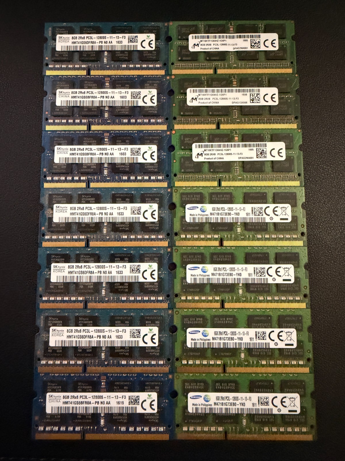 112GB (14x8GB) DDR3 PC3-12800s SODIMM Laptop RAM, Mixed Brands, 14 Sticks