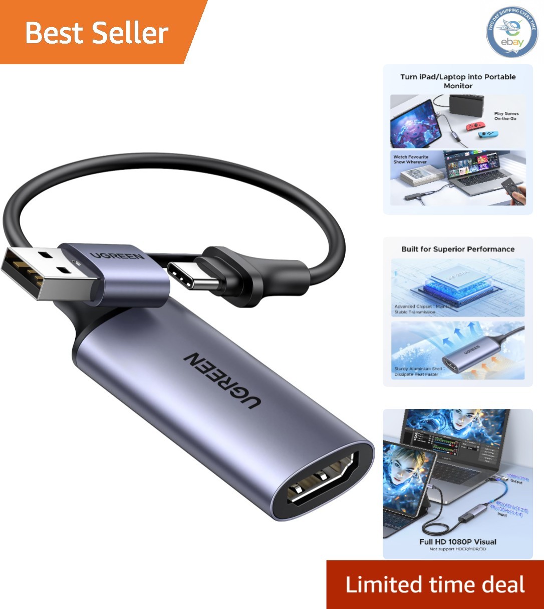 Lightweight 4K HDMI Capture Card – USB-A/C Compatible for Gaming & Streaming