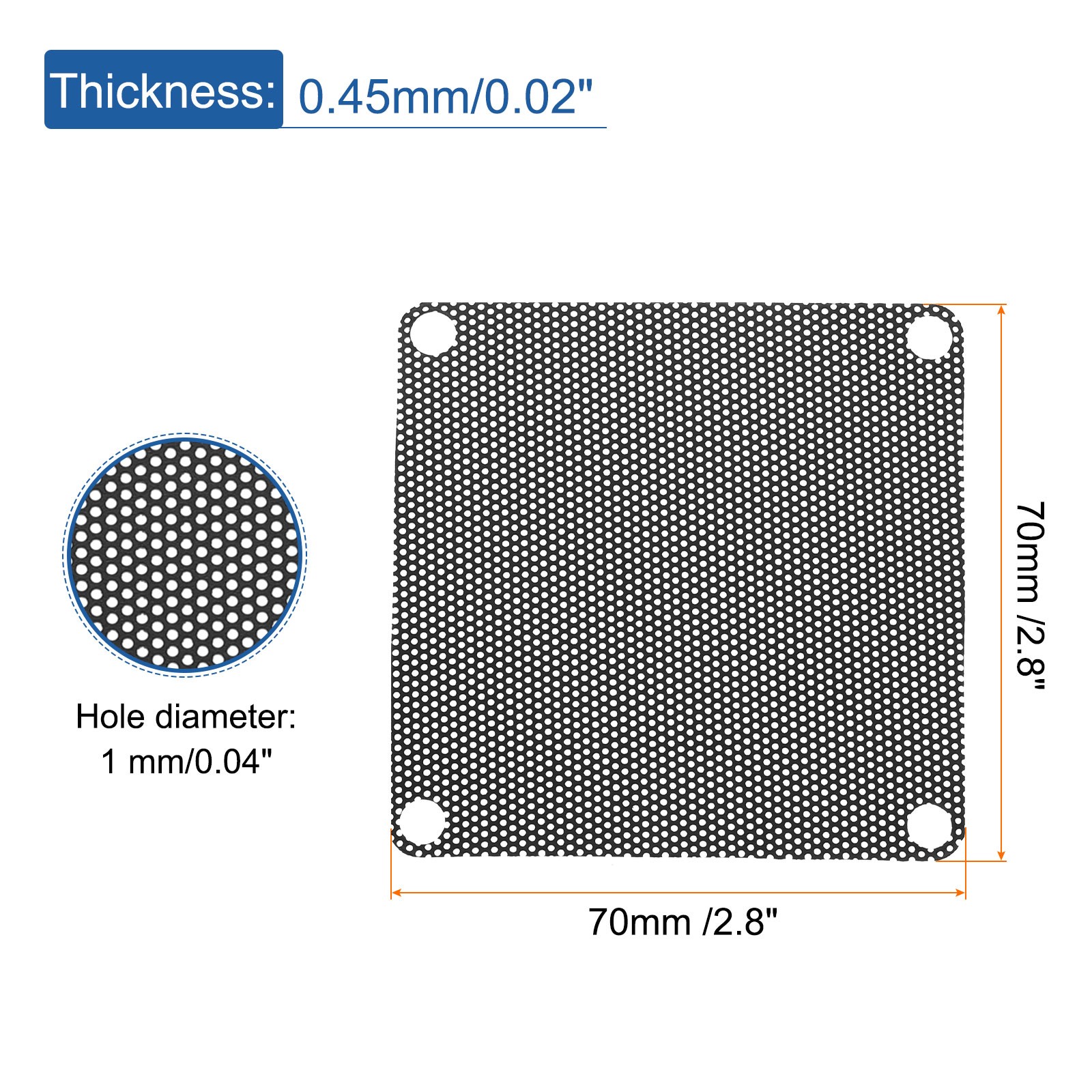 10PCS PC Dust Filter, 70x70mm PVC Computer Case Dustproof Mesh, Black