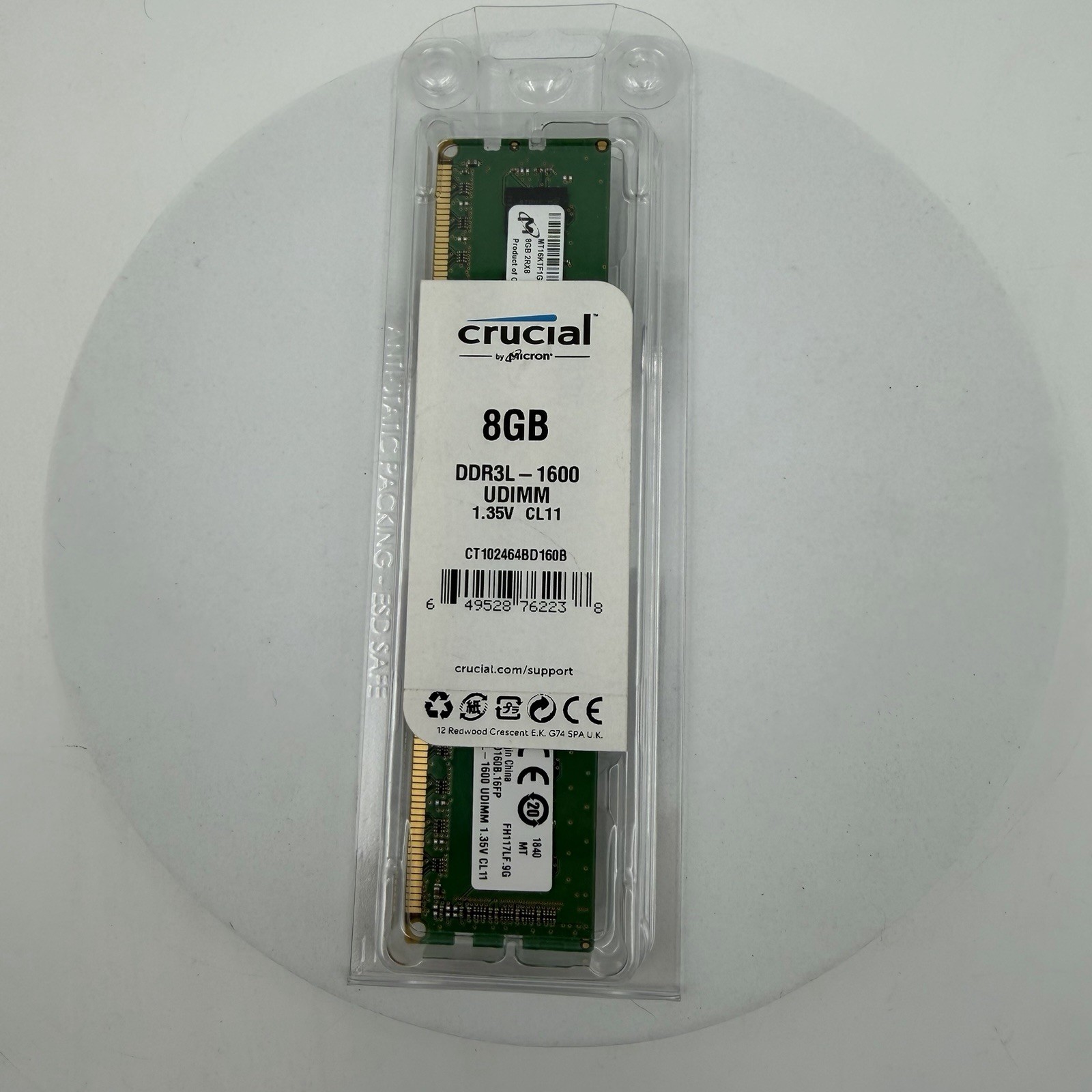 Crucial 8GB (1 Stick) PC3-12800 DDR3L 1600 UDIMM PC Memory CT102464BD160B