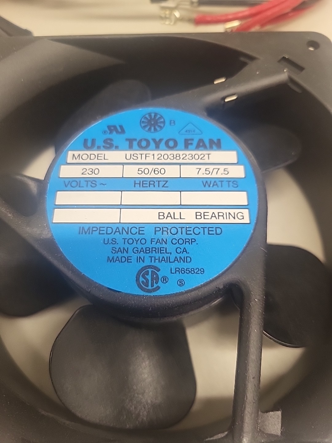 U.S. TOYO FAN MODEL: USTF120382302T VOLTS: 230 HERTZ: 50/60 WATTS: 7.5 7.5