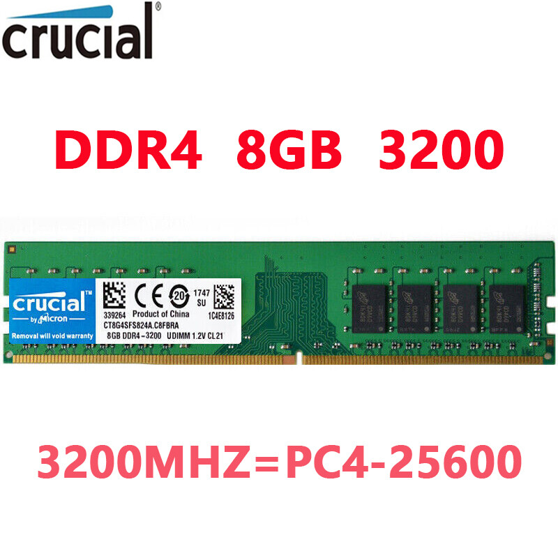 Crucial DDR4 8GB 1X8GB 3200 Mhz PC4-25600 288pins Desktop Memory Dimm Ram 1.2V