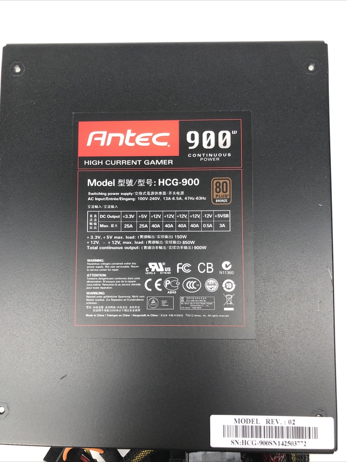 Antec HCG-900 80 PLUS Bronze Desktop Gaming Power Supply 900 Watts NON-MODULAR