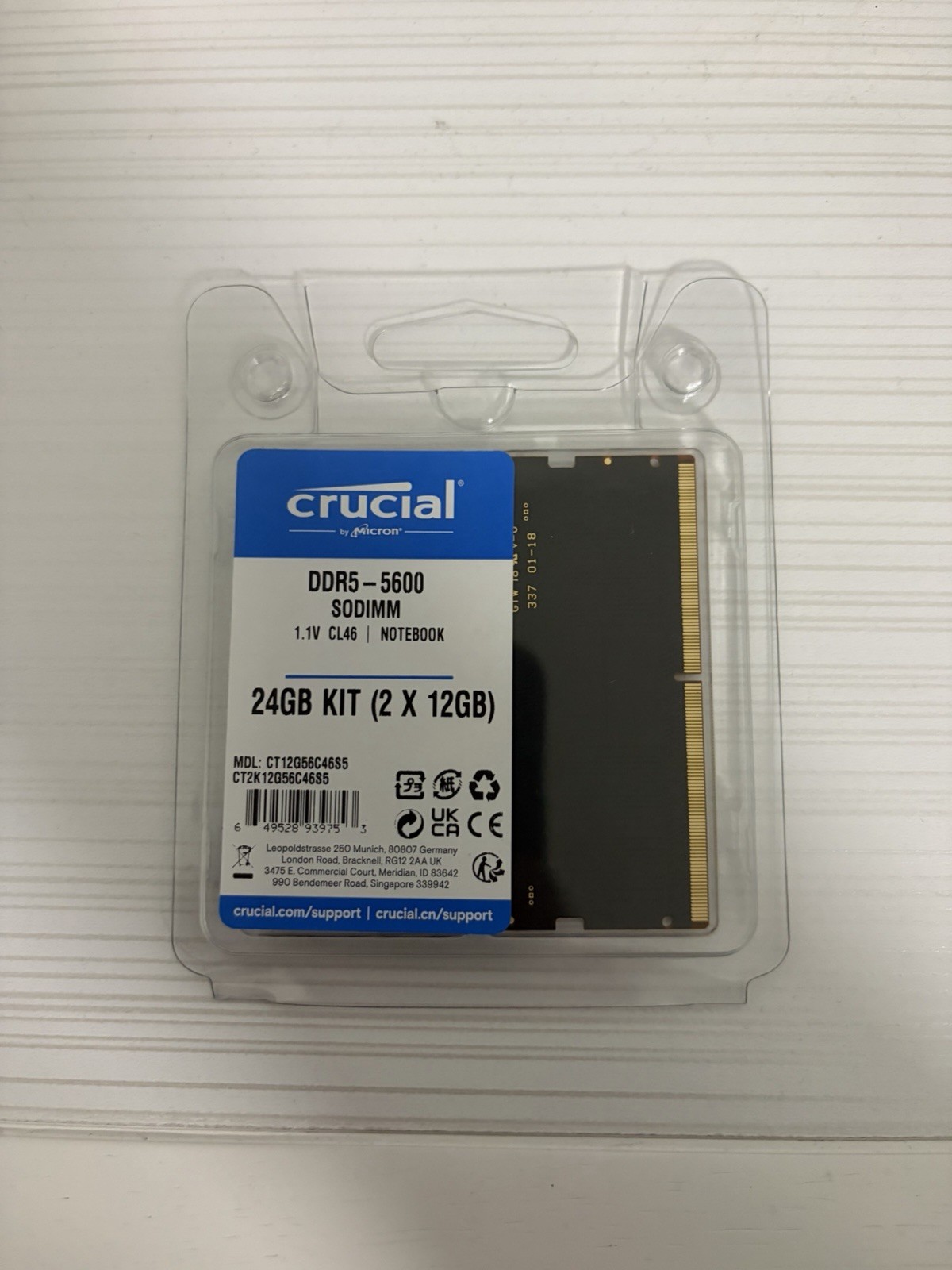 Crucial 24GB (2x12GB) DDR5-5600 SO-DIMM Laptop RAM 262-Pin NIB