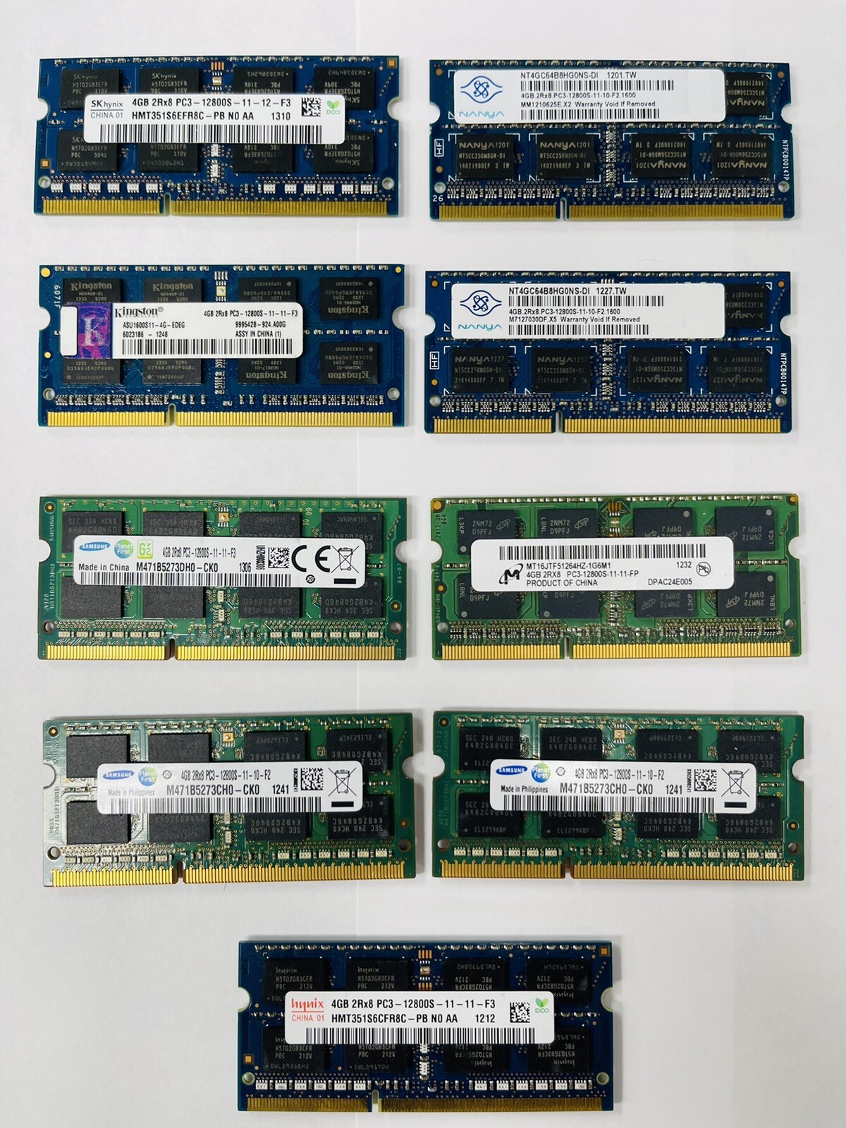 Mixed Lot of 16GB 4x4GB DDR3 2Rx8 PC3-12800s Laptop Memory RAM | Major Brands