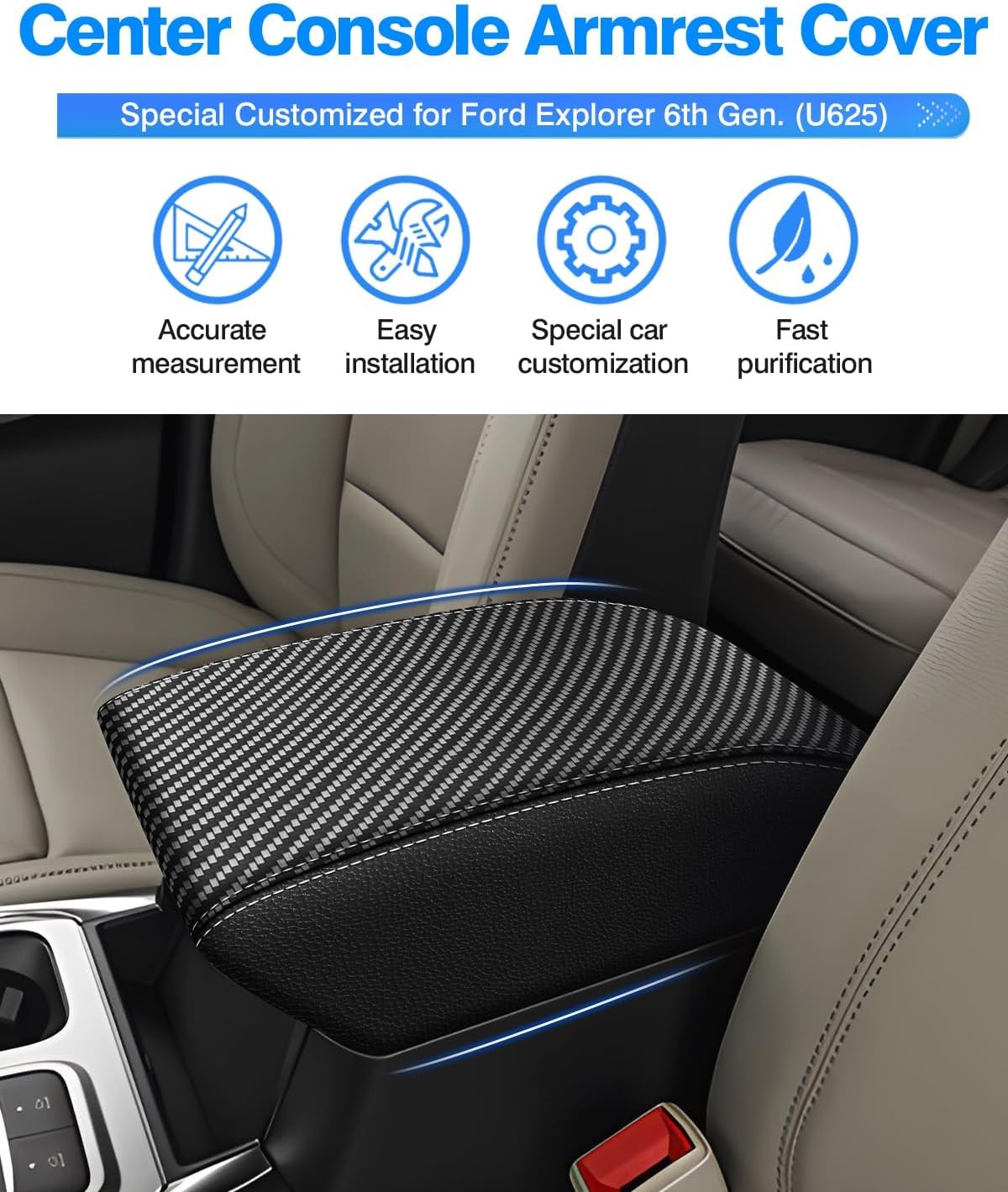 Autorder Center Console Cover for Ford Explorer 2020 2021 Carbon Fiber Black
