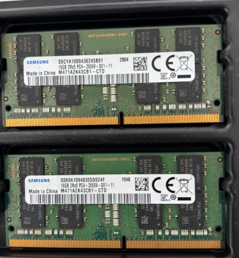 32 GB (2) SAMSUNG 16GB 2RX8 PC4-2666V-SE1-11 LAPTOP RAMs
