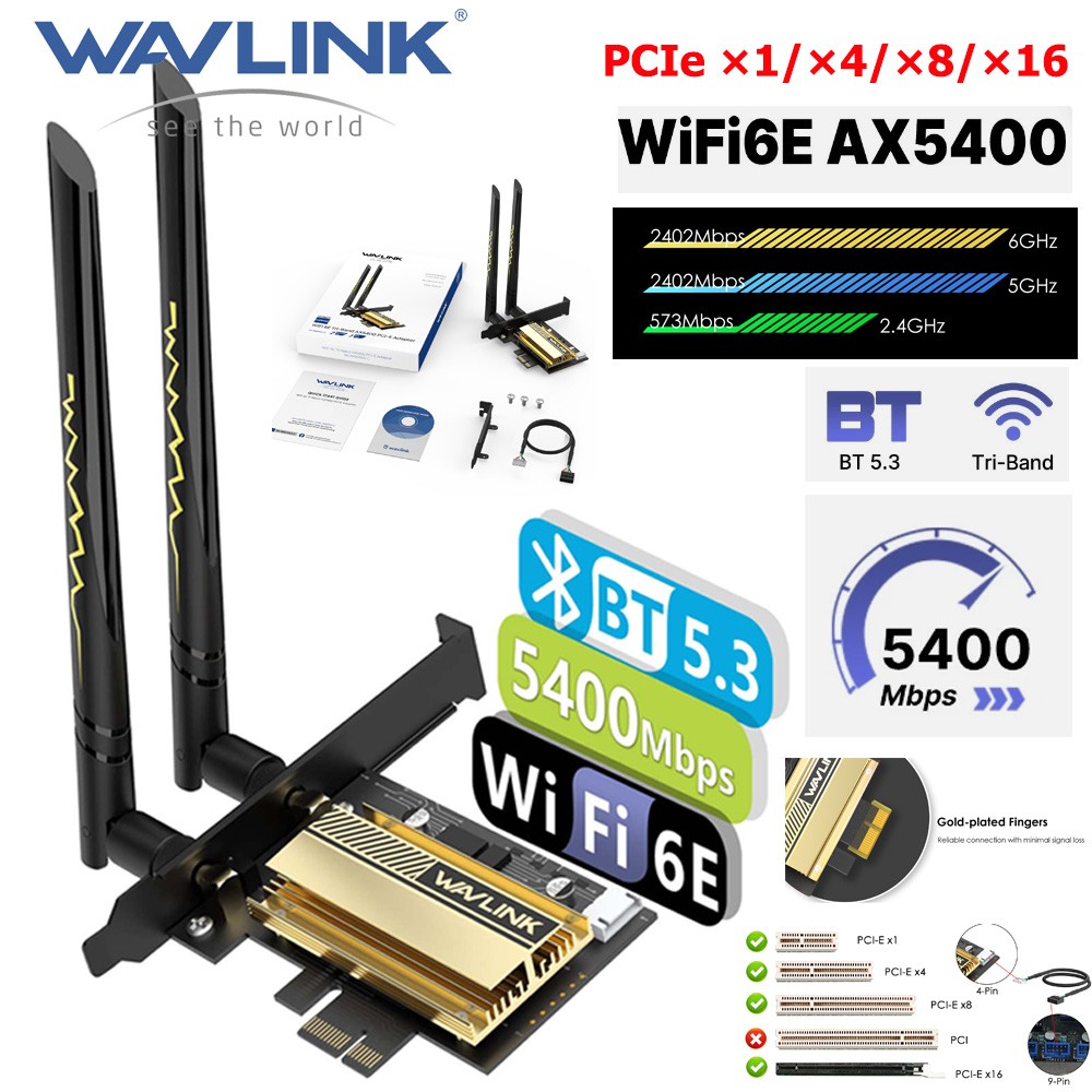 5400Mbps PCIe WiFi 6E Network Card Intel AX200 802.11ax Bluetooth5.3 for Desktop