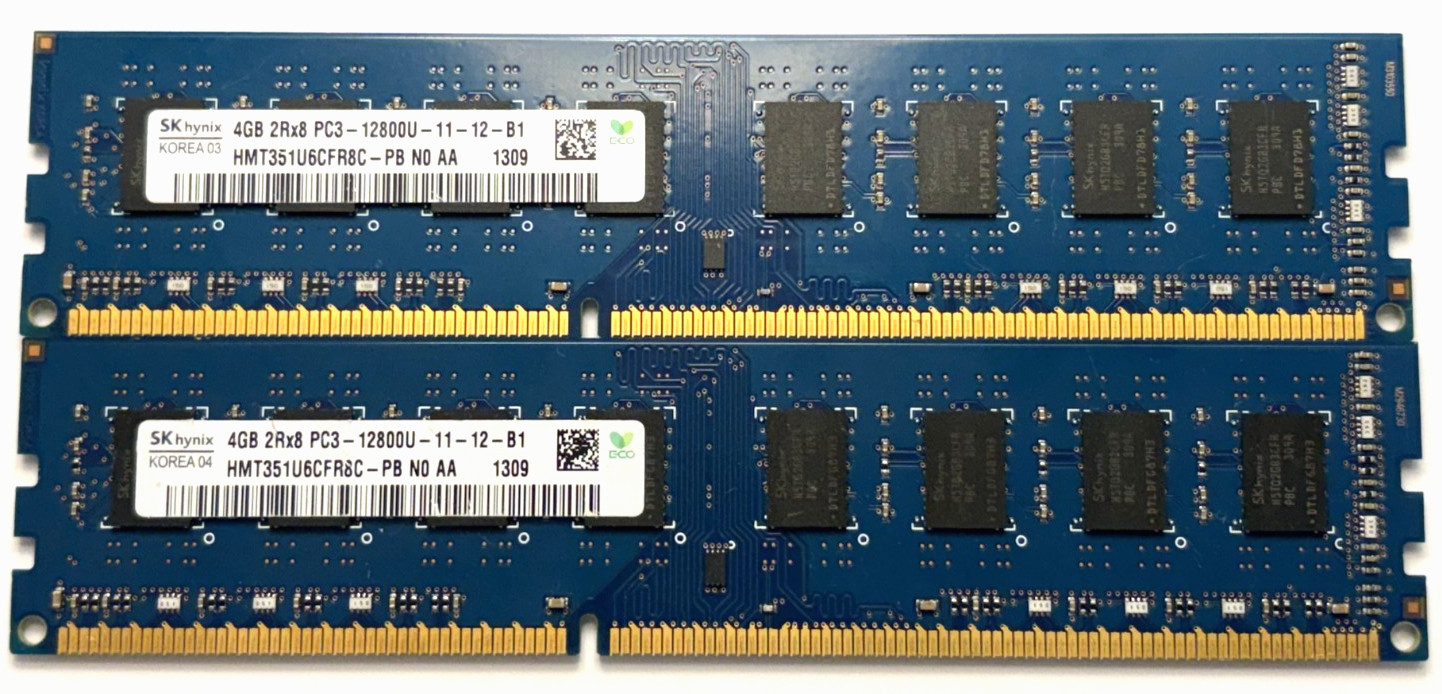 Lot of 2x SK Hynix 4GB DDR3-1600 PC3-12800U UDIMM Desktop RAM HMT351U6