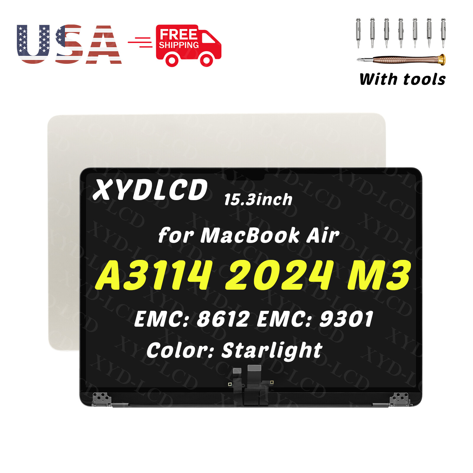 15.3″ for Macbook Air A3114 2024 EMC8612 LCD Screen Complete Assembly(Starlight)