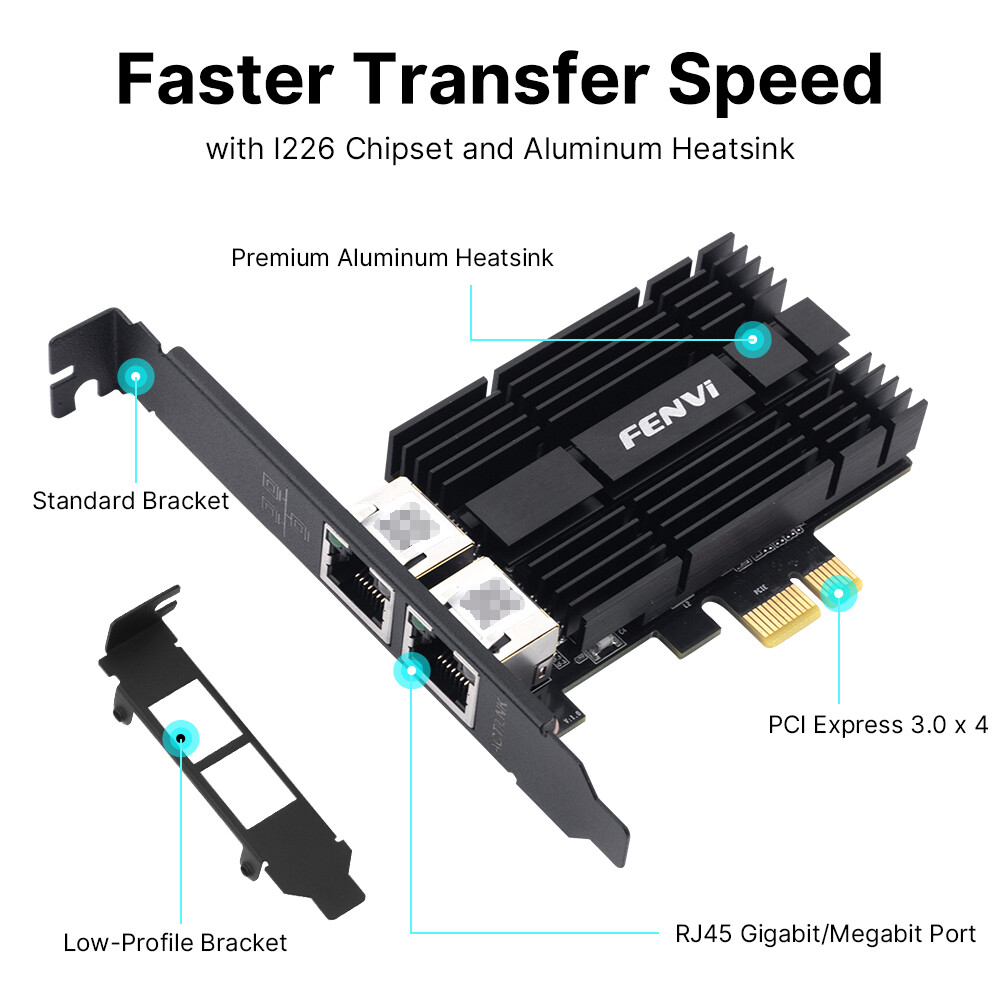 2.5Gbps PCI-E Gigabit Network Adapter Intel I226 Ethernet Card Dual RJ45 Port