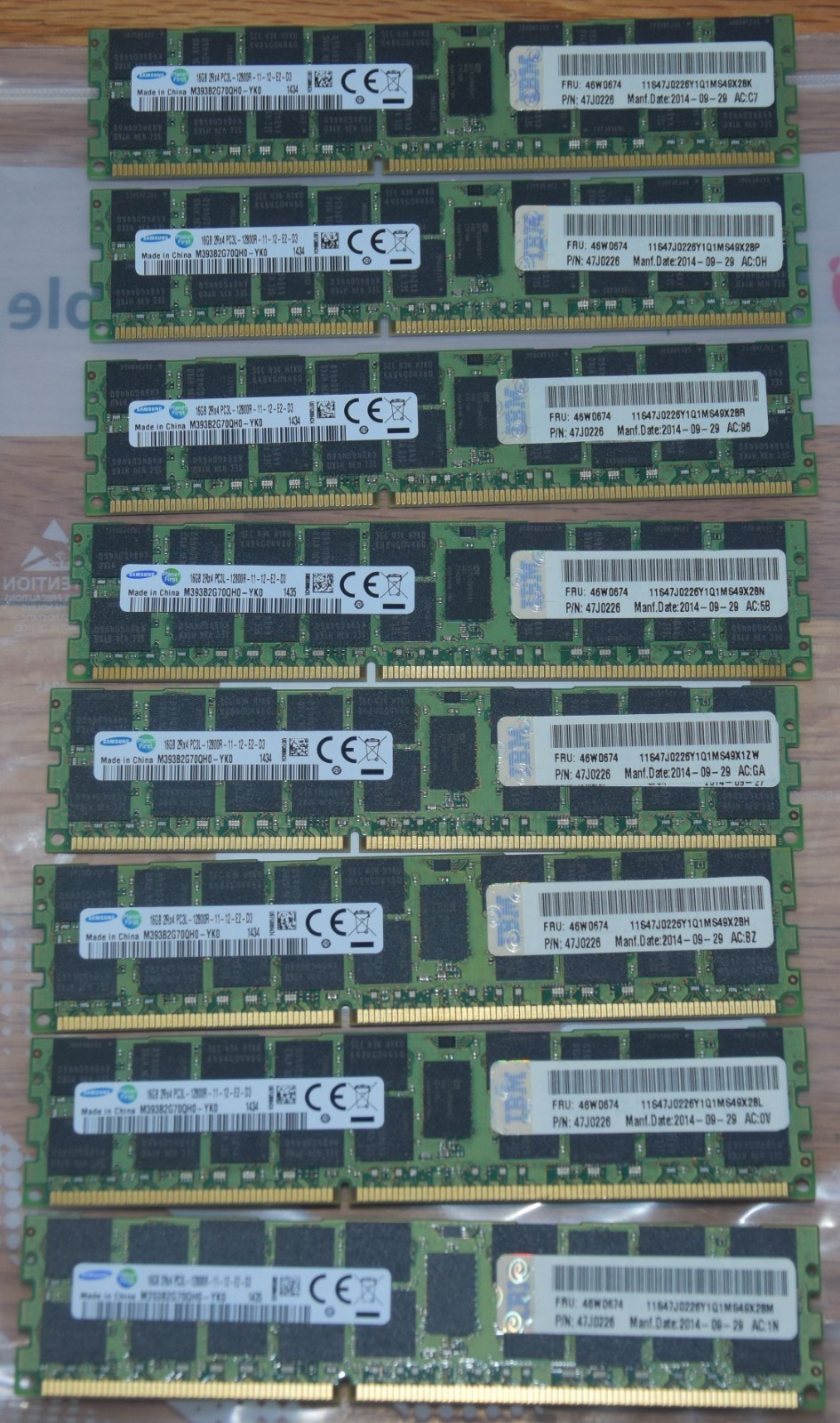 Lot of 8 Samsung M393B2G70QH0-YK0 16GB PC3L-12800R DDR3-1600MHz RDIMM ECC Memory