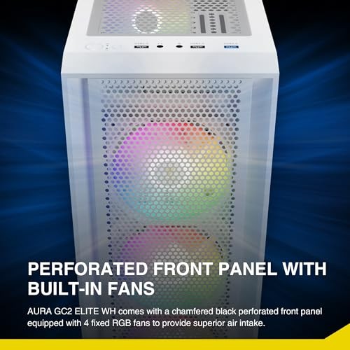 White ATX Mid Tower Gaming Computer PC Case with Side Tempered AURA GC2 E WH A