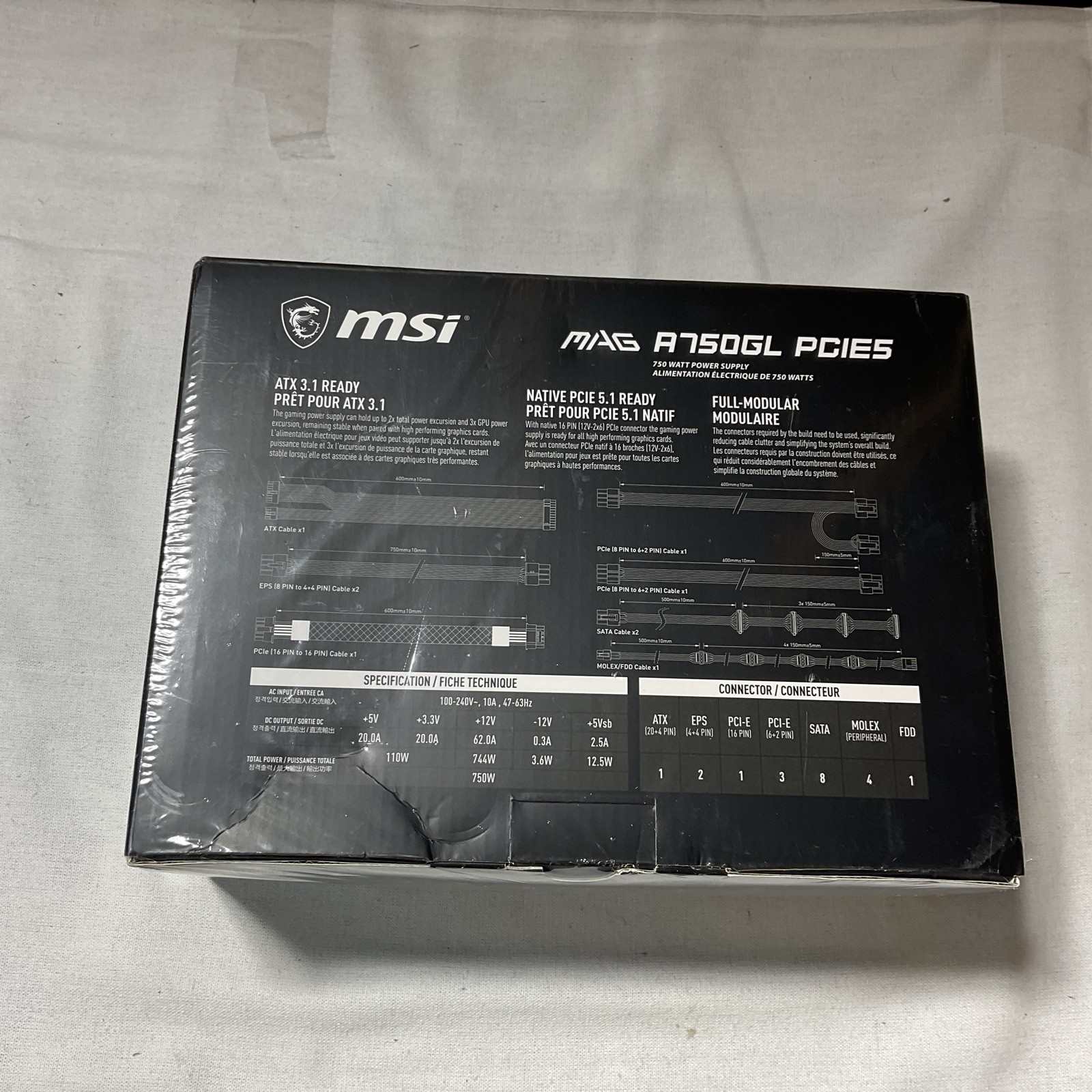 MSI Mag A750GL PCIE5 PSU 750W Fully Modular Power Supply 80+ Gold *SEALED* A8
