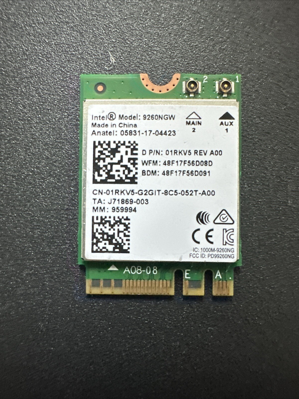 Dell Dual Band Wireless WiFi+ Bluetooth 5.0 Card Intel 9260NGW 1RKV5 B45