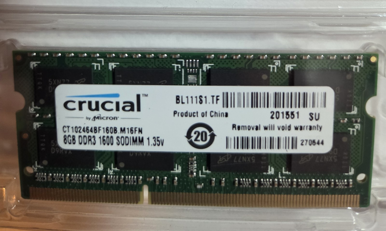 Crucial CT102464BF160B 8GB SO-DIMM PC3-12800 (DDR3-1600) Memory