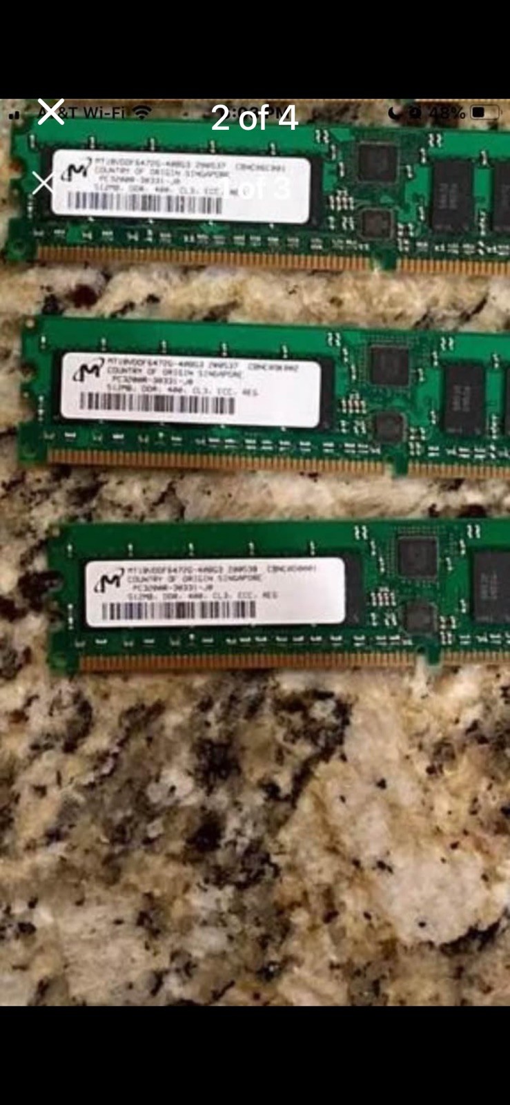 Micron MT18VDDF12872Y-40BD3 1GB PC- 3200 DDR ECC 4000Mhz Memory RAM