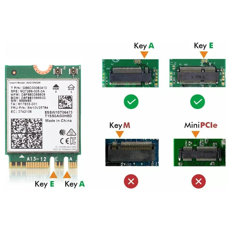 WiFi 6E Wireless Card Intel AX210 Tri-Band 5374Mbps Network Adapter Bluetooth5.3