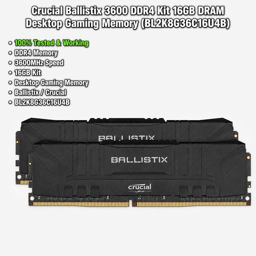 Crucial Ballistix 3600 DDR4 Kit 16GB DRAM Desktop Gaming Memory (BL2K8G36C16U4B)