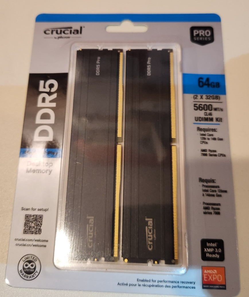 Crucial Pro DDR5 64GB (2x32GB) 5600MHz CL46 UDIMM – Intel/AMD