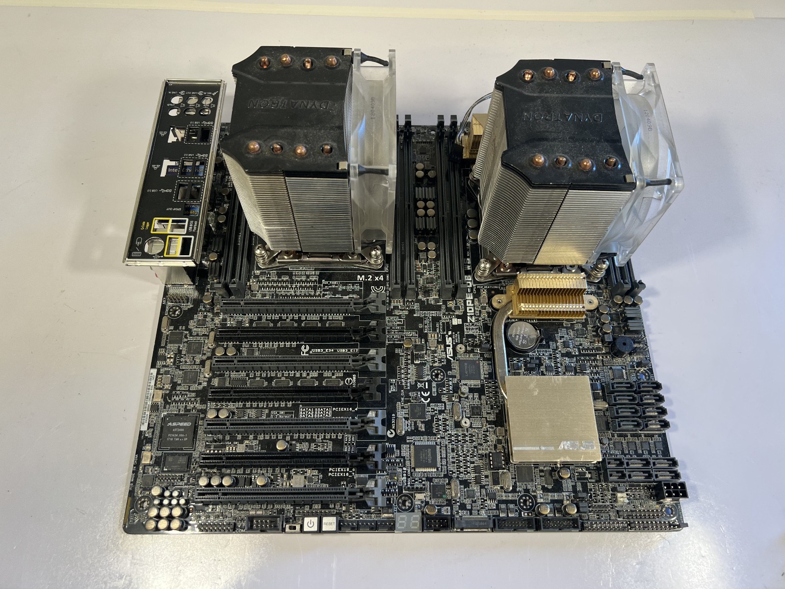 ASUS Z10PE-D8 WS dual socket LGA 2011 motherboard, w/ 2x E5-2687W CPUs + coolers