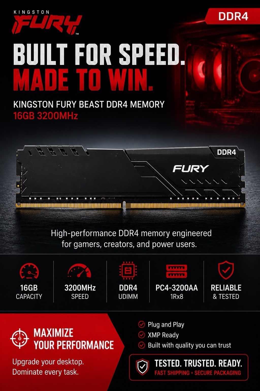 Kingston FURY 16GB DDR4 3200MHz RGB Gaming Desktop Ram