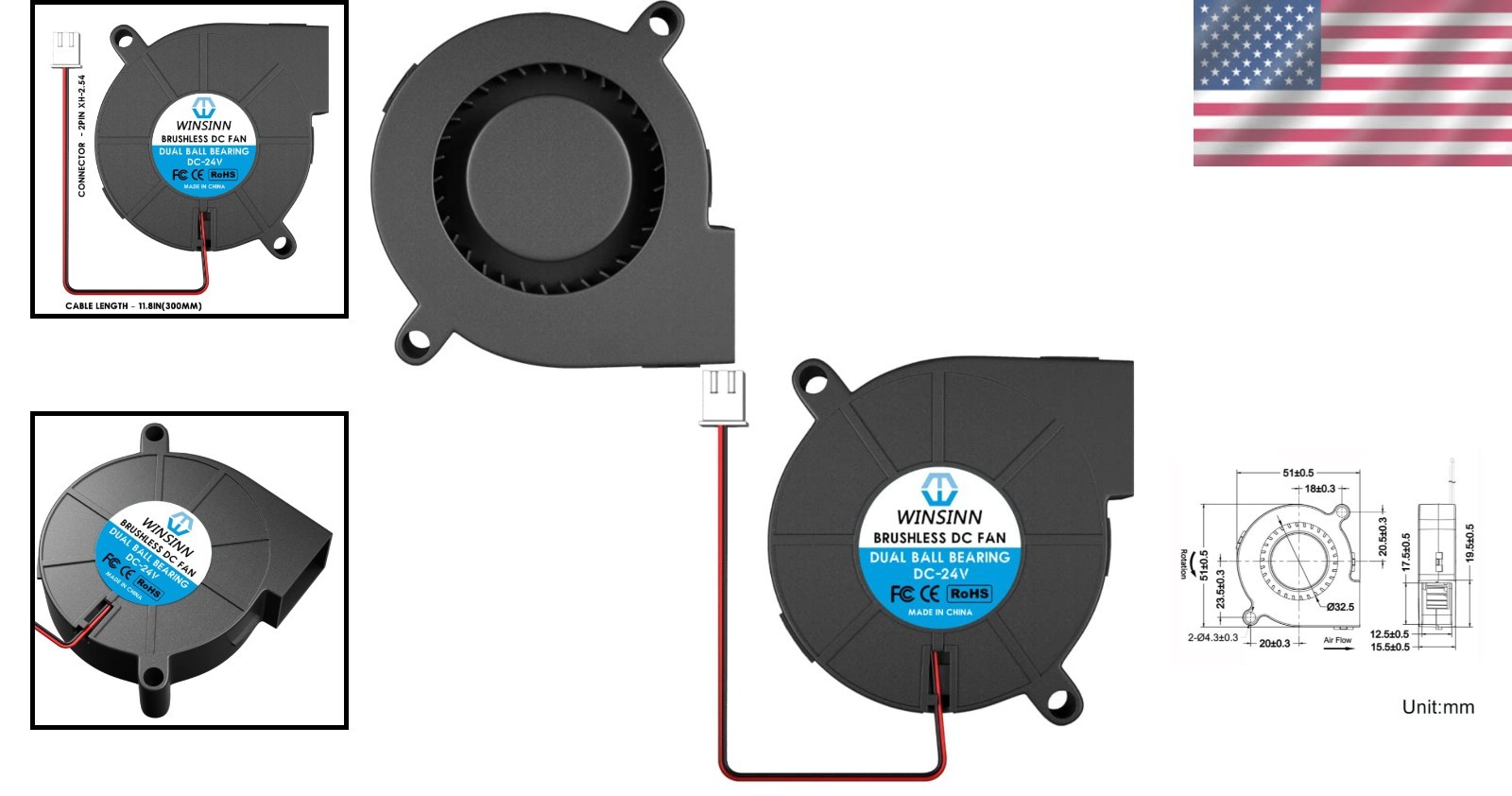 High-Performance 5015 Blower Fan 24V for Quiet Cooling – Dual Ball Bearing