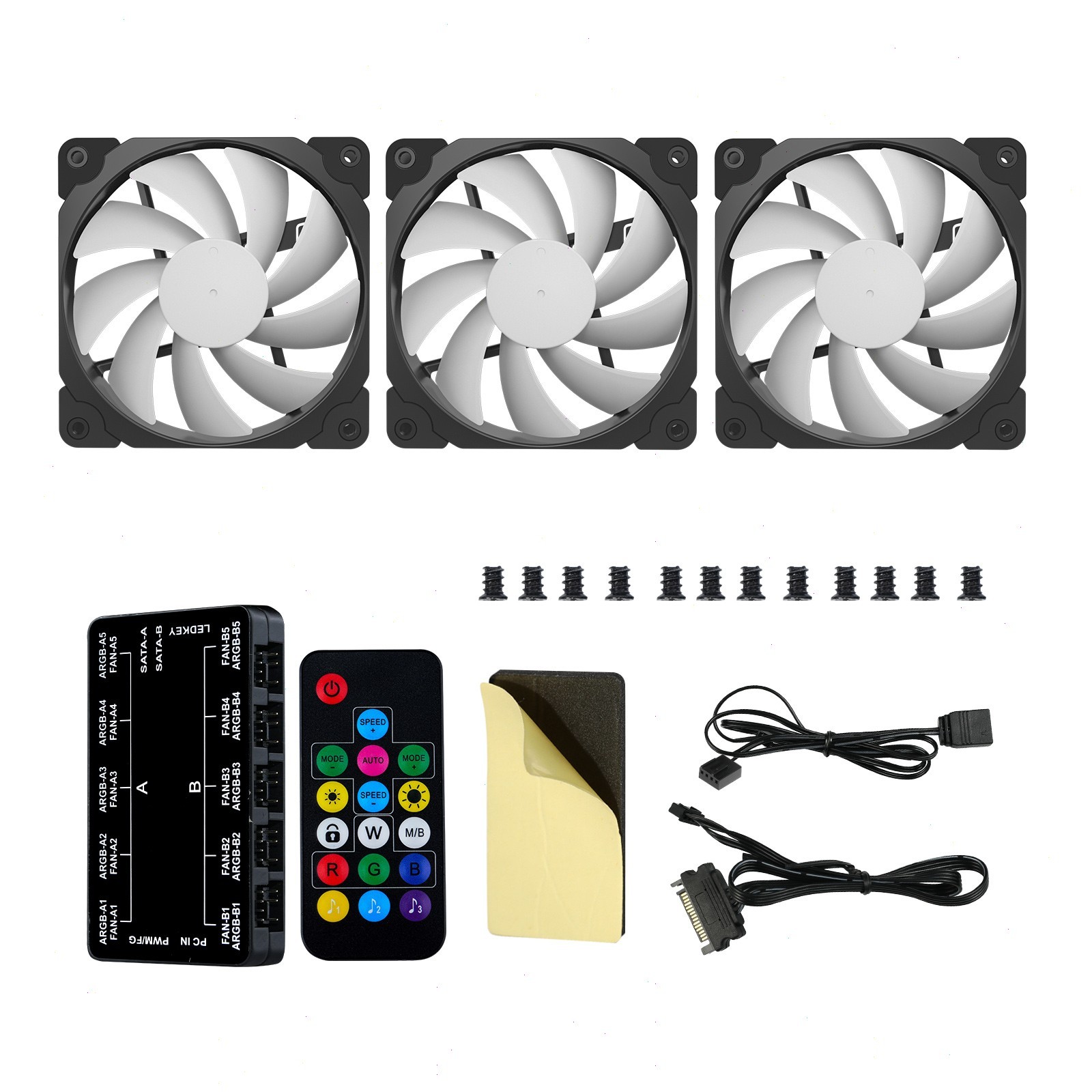 Vetroo 3-Pack Computer Case Fan 120mm ARGB & PWM Fans w/ Controller Hub – Black