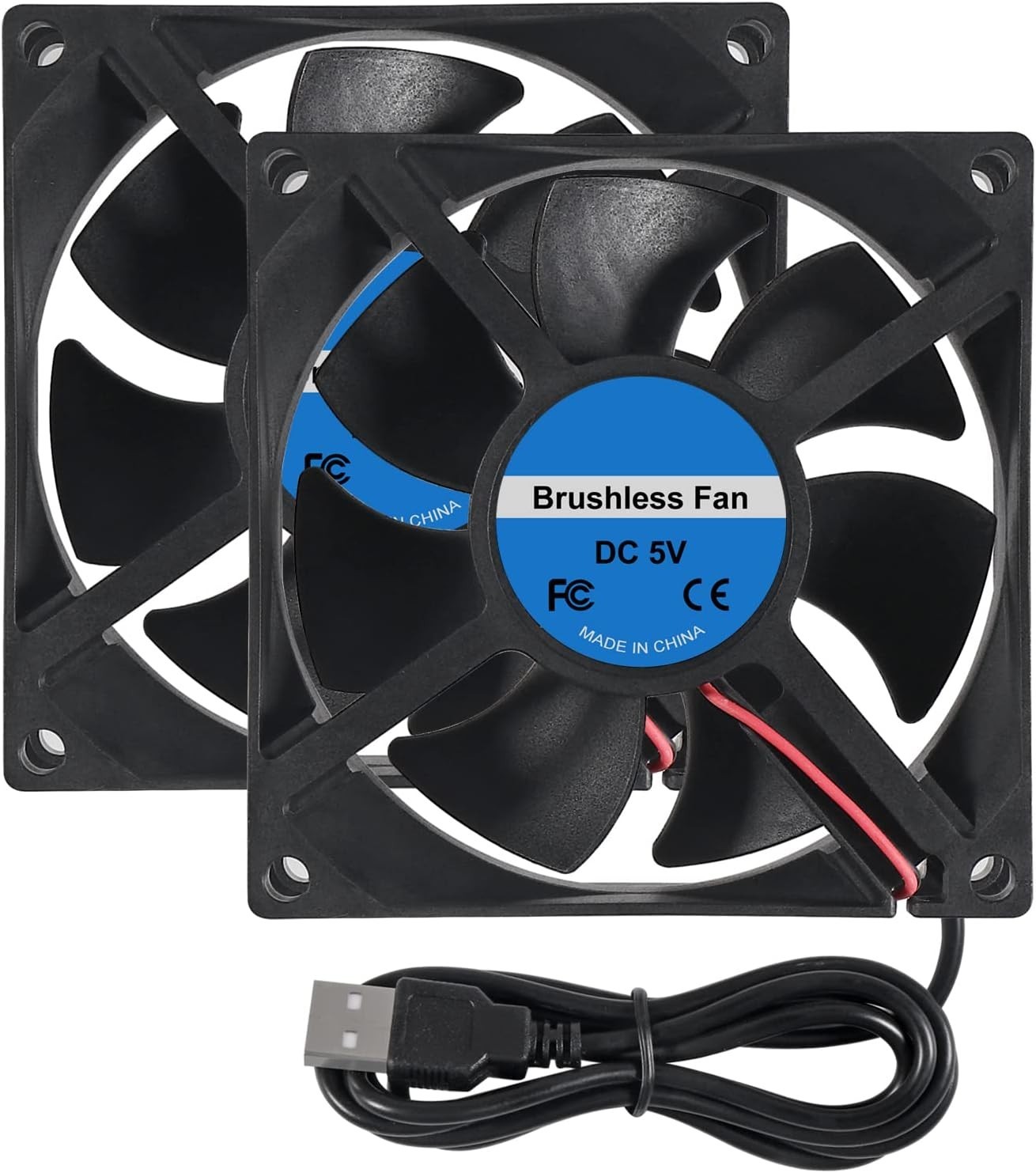 2PCS 80mm Brushless DC 5V USB Cooling Fans – Low Noise & High Performance