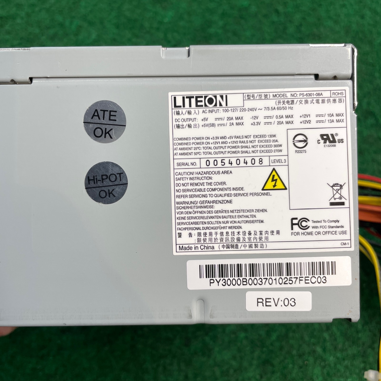 Lite-On 300W ATX Power Supply PS-6301-08A 24 Pin SATA Molex PSU Working