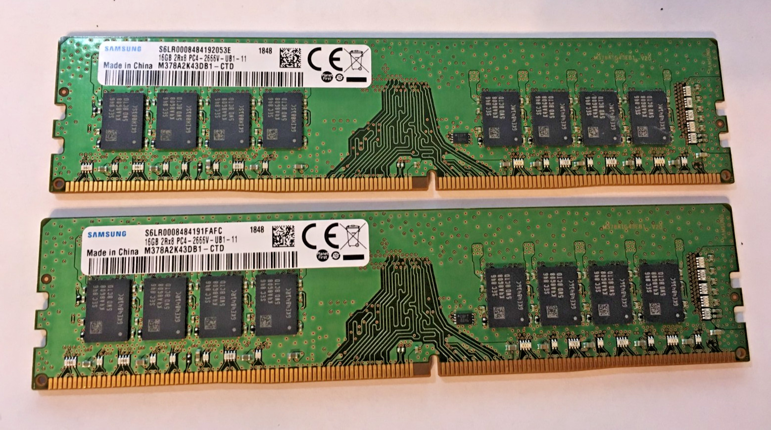 Lot of 2 Samsung 16GB 2Rx8 PC4-2666V-UB1-11 DDR4 DIMM Desktop Memory 1848