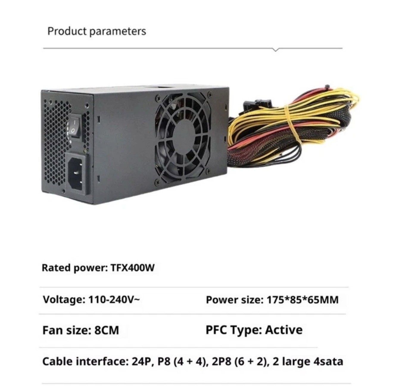 TFX 400W Power Supply 110-240V with 8cm Cooling Fan Power Supply Unit for PC