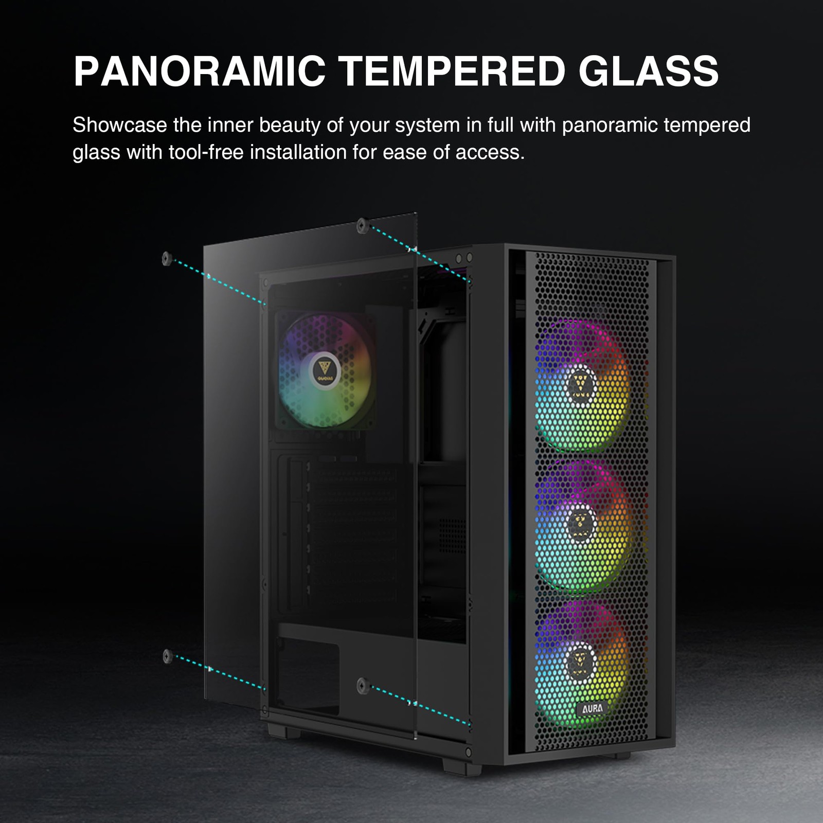 ATX Mid Tower Computer PC Case with Tempered Glass, 4X 120mm ARGB PWM Fans Ga…