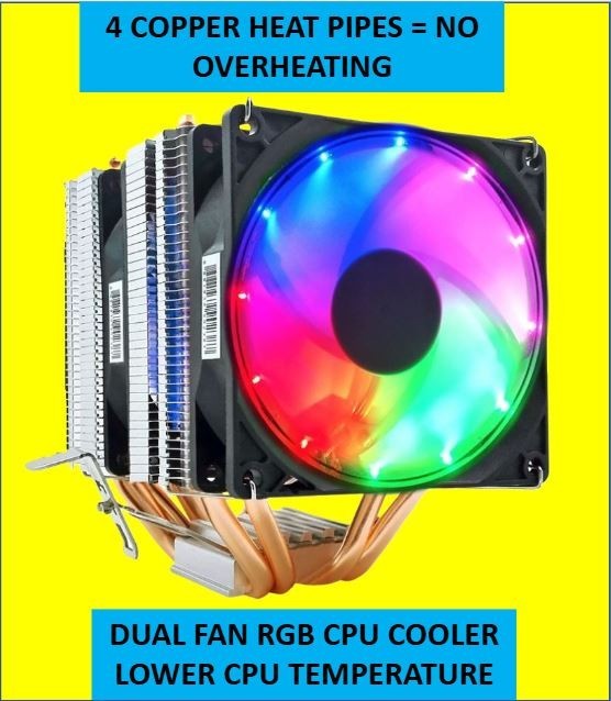 Heatsink CPU Cooler RGB DUAL FAN Intel LGA 1366 1700 1200 1851 AMD AM3 AM4 AM5 +